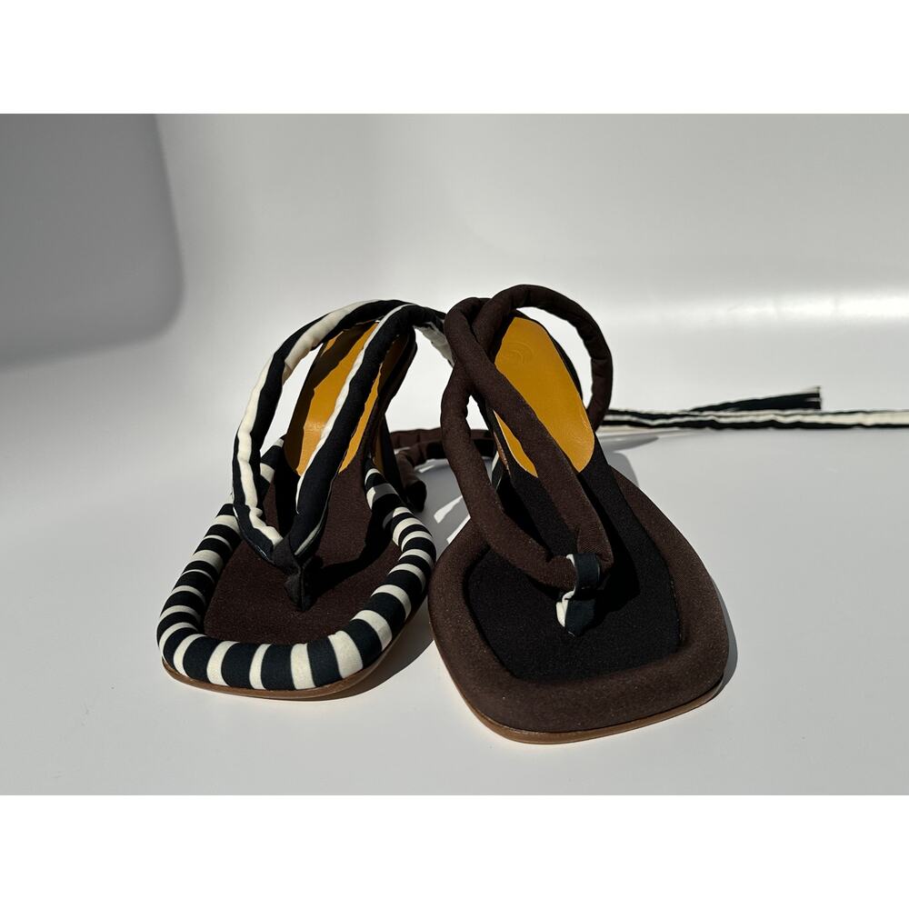 Ugo Paulon 100 Gibbs Thong Sandals Black / Brown Stripe BBW Sz 35 Handmade $550 - Picture 10 of 14